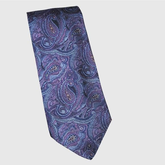 Vintage Brooks Brothers Makers Neck Tie Mens Silk Paisley Made USA Blue Necktie - Picture 2 of 9